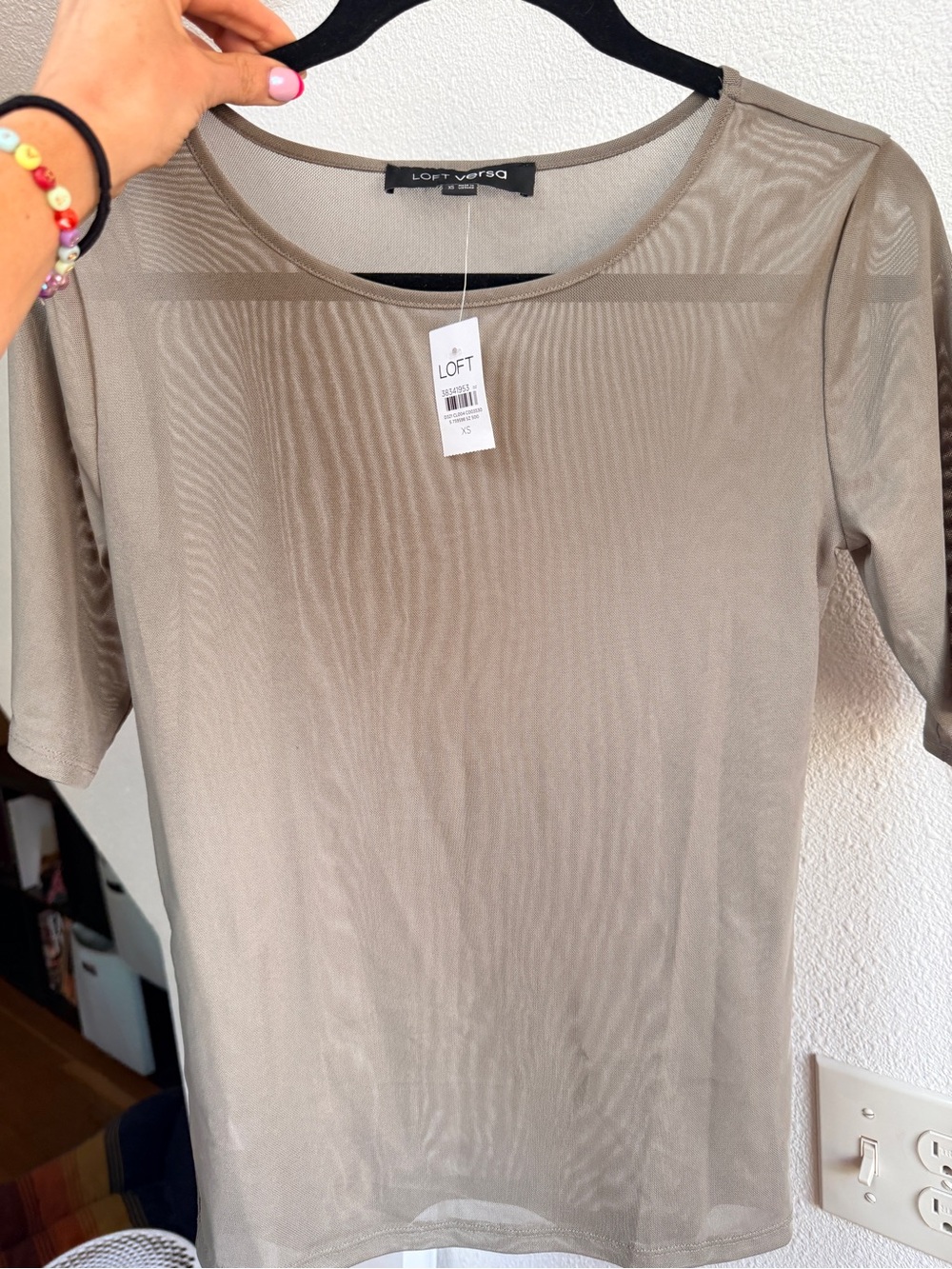 LOFT Sheer Sleeve Olive Green Women’s Top COOL SAGE - Picture 4 of 5